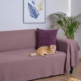 Resim Mikrofiber Şönil Fitilli Minimalist Koltuk Örtüsü -175x350 cm XLarge, Çift Taraflı, Kaymaz, Terletmez, Rose 