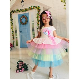 Resim Buse & Eylül Bebe Unicorn Pul Payet Tokalı Kız Çocuk Parti Elbisesi 