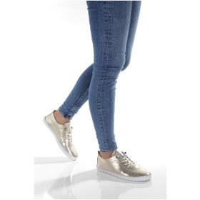 Resim Mia027-1802 Hakiki Deri Kadın Günlük Ortopedik Altın Spor Babet Ayakkabı Altın 
