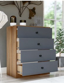 Resim Gm 086 Almina 4 Çekmeceli Düğme Kulplu Antrasit Gri Şifonyer 