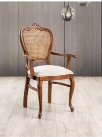 Resim Versailes Hazeranlı Kolçaklı Oymalı Klasik Ahşap Sandalye Ceviz 