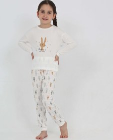 Resim Toontoy Kız Çocuk Tavşan Baskılı Pijama Takım Ekru 