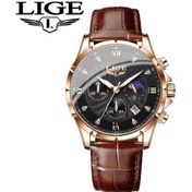 Resim Elmpaly Lıge Zarif Ay Takvili Kuvars Saat Genç Ve Yetişkin Pembe Altın Çinko Kasa Kahverengi Deri Kordon Diğer 