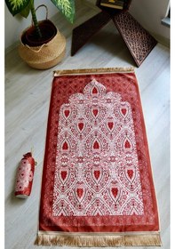 Resim Rumi Desenli İpek Dokulu Keseli Seccade S1030 Kırmızı Renk Kırmızı 