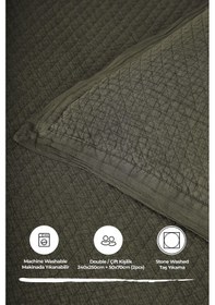 Resim Evlen Home %100 Pamuk Çift Kişilik Özel Taş Yıkama Yatak Örtüsü Lüks Yumuşak Dayanıklı Modern Vitali Yeşil 
