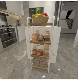 Resim Sahra Beyaz 4 Katlı Raf Banyo Köşe Rafı Mutfak Düzenleyici Raf 