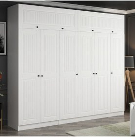 Resim Minar Kale 6 Mebran Kapaklı 2 İç Çekmeceli Dolap Ve Yüklük Beyaz 255cm Beyaz 