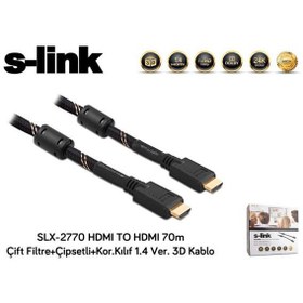 Resim S-link SLX-2770 HDMI TO HDMI 70m Çift Filtre+Çipsetli+Kor.Kılıf 1.4 Ver. 3D Kablo 