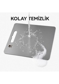 Resim Paslanmaz Çelik Antibakteriyel Kesme Tahtası 304 Kalite - Küçük Boy 15x25 Cm Gri 