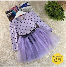Resim Retro Women Kız Çocuk Mor Puantiyeli Uzun Kollu Tütülü Abiye Doğum Günü Özel Gün Hediye Günlük Prenses Elbise Mor 