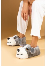 Resim Pembe Potin Köpek Figürlü Sessiz Taban Peluş Kadın Panduf K120-25z 001 