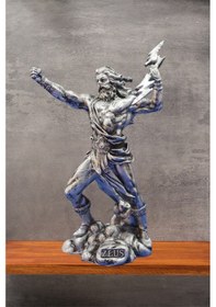 Resim Zeus Heykel Biblo Mitolojik Tasarım - Ev Ofis Dekoratif Hediyelik Aksesuar 25 Cm Gümüş 
