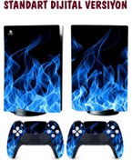 Resim KT Decor Mavi Alevler Playstation 5 Full Sticker Kaplama Seti 