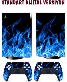 Resim KT Decor Mavi Alevler Playstation 5 Full Sticker Kaplama Seti 