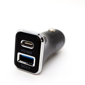 Resim W002 USB A PD18W Çift Çıkışlı 36 W Siyah Araç Şarj Aleti 