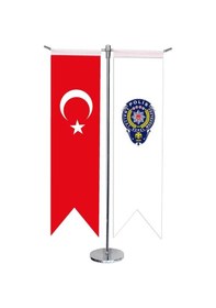 Resim Masa Üstü Kırlangıç Polis Arması + Türk Bayrağı + Krom T Direk Ma 