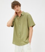 Resim Yazlık Gömlek Kısa Kollu Devrik Yaka Düğmeli Pamuklu 