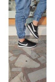 Resim ÇİĞDEM KUNDURA Çiğdem Siyah-beyaz Deri Düz Taban Spor Ayakkabı Unisex 