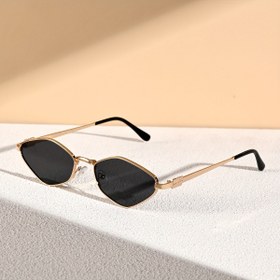 Resim Unisex Metal Rhombus Cat Eye Gözlükleri - Altın Tonlu Çerçeve, Siyah Lensler, Hafif ve Şık Günlük Kullanım İçin, Kadınlar ve Erkekler İçin Mükemmel, Şık Gözlükler, Modern Gözlükler, Dayanıklı Gözlükler 