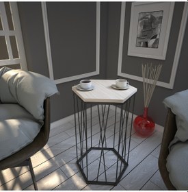 Resim Cetrus Yan Sehpa Metal & Servis Sehpası Açık Meşe / Metal Ayak 