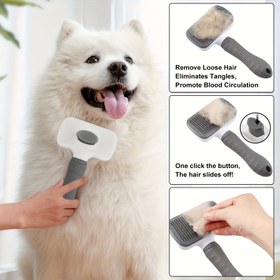 Resim Kolay Temizlenebilir Düğmeli Silikon Köpek Tımar Fırçası, Etkili Açma ve Saç Çıkarma için Masaj Tarak, Köpeklere Uygun Ergonomik Sap 