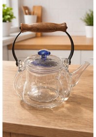 Resim Qerhome Borosilikat Cam Ahşap Detaylı Metal Sap Cam Demlik Galaksi 1000 M Aw2024 Şeffaf 