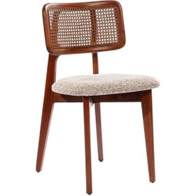 Resim Zeus Hazeranlı Hasırlı Model Ahşap Bohem Sandalye Ceviz - Krem 