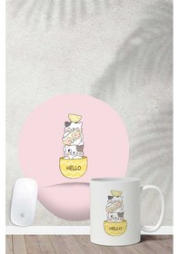 Resim Oyuncu Kediler Desenli Bilek Destekli Mouse Pad Kupa Seti Mousepad 