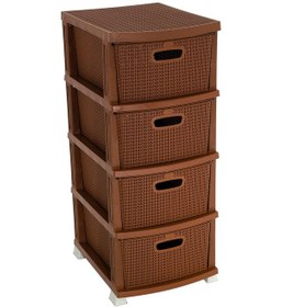 Resim Sağlam Plastik Örgü Komidin 4 Çekmeceli Sebzelik Kahverengi 