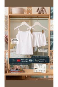 Resim Roft & Pink Nilla Kids Cute 6'lı %100 Pamuk Kız Çocuk İp Askılı Beyaz Atlet Kız Şort Takım 