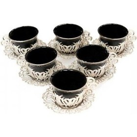 Resim Acr Sunum Metal Porselen Fincan Takımı - Siyah Gümüş 