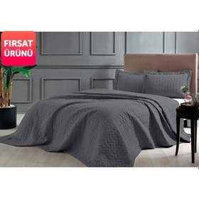 Resim Taç Glory Antrasit Çift Kişilik Yatak Örtüsü Seti 250X260 Çanta H Antrasit 