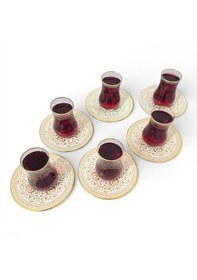 Resim Sudedi Home Altın Yaldızlı Osmanlı Desenli 6 Lı Çay Bardağı Ve Tabak Seti Renkli 