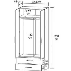 Resim Retro-10 Askılı 1 Raflı 2 Çekmeceli 2 Kapaklı Gardırop Beyaz Beyaz 
