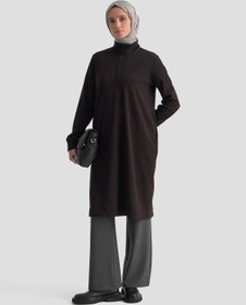 Resim Armine TREND Kolları ve Yakası Ribanalı Yarım Fermuarlı Crep Tunik Siyah 25KT456 
