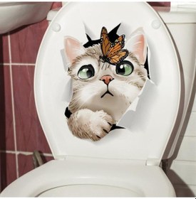 Resim 3d Kedi Klozet Stickerı Komik Tuvalet Dekoru, Suya Dayanıklı Vinil Çıkartma 18x27 Cm Kolay Uygulanır 