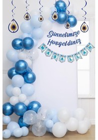 Resim Sünnetimize Hoşgeldiniz Banner, Maşallah Banner, Nazar Boncuğu Tavan Süs Ve Balon Zincir Set Mavi 