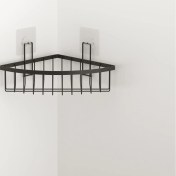 Resim Tekno-Tel Teknotel Yapışkanlı Tek Katlı Banyo Köşe Rafı Mat Siyah St306 