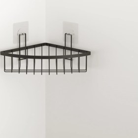 Resim Tekno-Tel Teknotel Yapışkanlı Tek Katlı Banyo Köşe Rafı Mat Siyah St306 