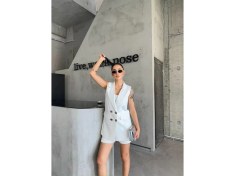 Resim Reka Moda Keten Yelek - Şort Takım - Beyaz 