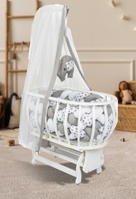 Resim TommyBaby Masal Sepet Beşik Ahşap Beşik Örgülü Uyku Setli Doğal Ahşap Beşik 