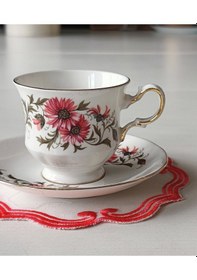 Resim Nurantik Royal Vale Antika Çay Fincanı Çiçek Desenli Kirmızı 