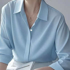 Resim Kadın Uzun Kollu Gömlek - Klasik Beyaz Düz Renk, Sivri Yaka ve Tek Düğme Kapama, Normal Kalıp Çok Yönlü Ofis ve Günlük Giyim, İlkbahar/Yaz Nefes Alabilir Görünmez Profesyonel Bluz, Ofis Gömleği | Klasik Beyaz Gömlek | Görünmez Kumaş, Bayan Bluzları 