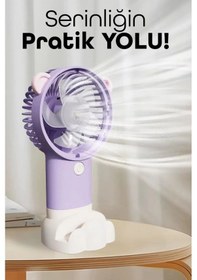 Resim Şarjlı Telefon Standlı Mini El Fanı Sessiz Taşınabilir Masa Vantilatörü Mor 