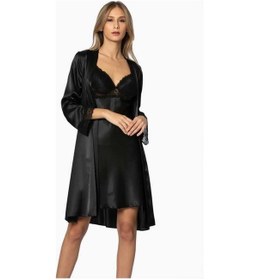 Resim Pierre Cardin Sütyen Kaplı Siyah Sabahlık Gecelik Set 4285 Siyah 