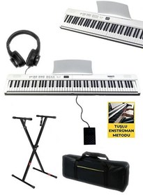 Resim Midex PLX-80WH-ST Taşınabilir Katlanır Dijital Piyano Tuş Hassasiyetli 88 Tuş BT (Stand Sustain Kulaklık Çanta Metod) 