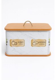 Resim Dekorasyaa 2 Bölmeli Patates Soğanlık - Bambu - Dikdörtgen Beyaz Desen Beyaz 