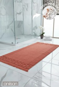 Resim Fesun Kiremit Ayak Havlusu - 60x130cm, 690gr, %100 Pamuk, Spa Ve Otel Banyo Paspası, Günlük Kullanıma Uygun Kırmızı 