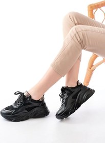 Resim Sp-149 Siyah Platin Bağcıklı Fileli Günlük Spor Ayakkabı Siyah 