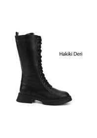 Resim Gönderir Kadın Siyah Fermuarlı Kalın Topuklu Hakiki Deri Postal Çizme Gkzc13446511 Siyah 